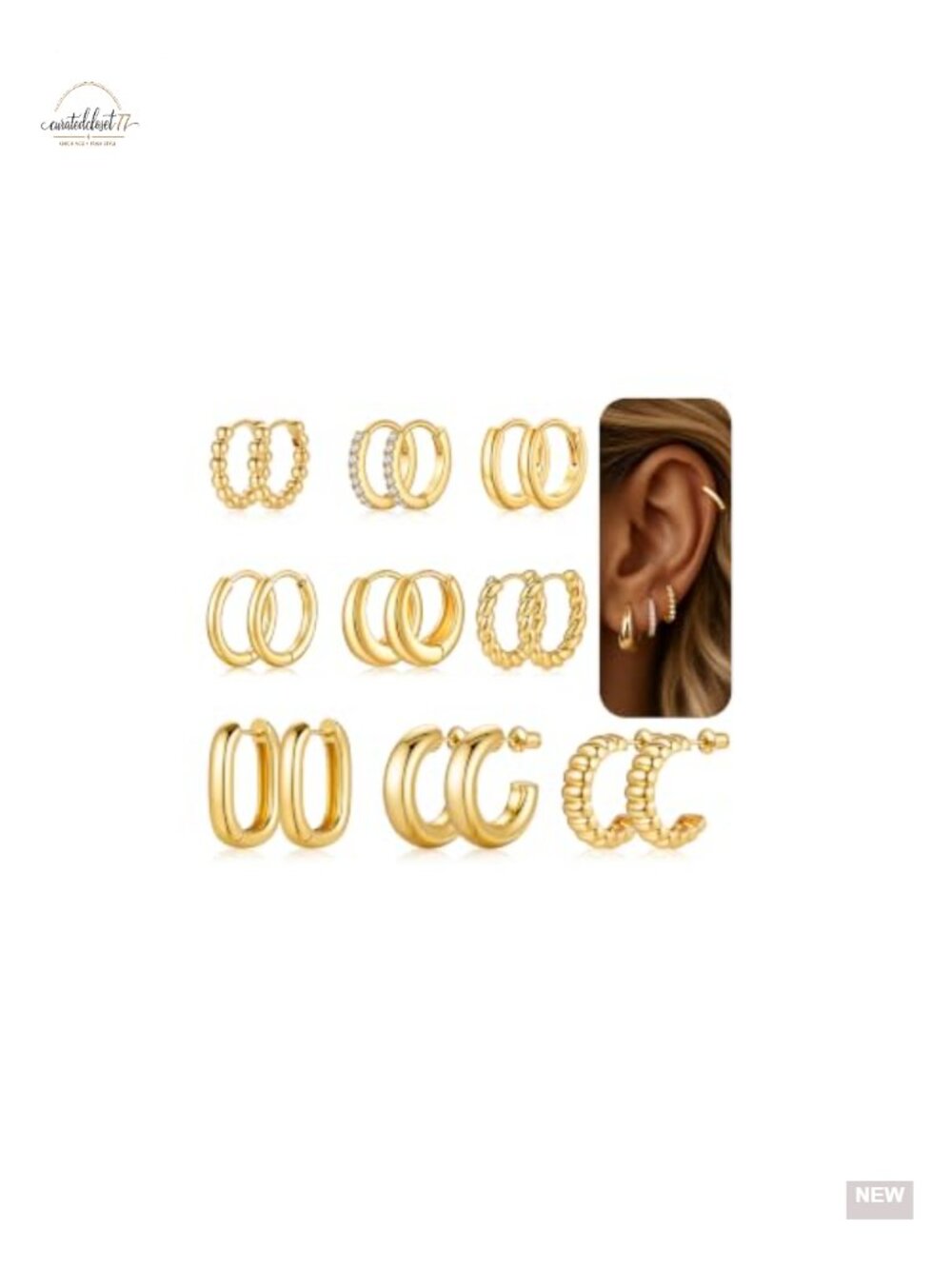9 Pairs 14K Gold Plated Hypoallergenic Hoop Earrings Set for Women